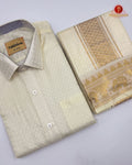 Wedding Pure Silk  Mens shirt and Dhotis Set  -  Cream