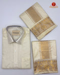 Wedding Pure Silk  Mens shirt and Dhotis Set  -  Cream