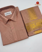 Wedding Pure Silk  Mens shirt and Dhotis Set  -  Copper
