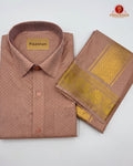 Wedding Pure Silk  Mens shirt and Dhotis Set  -  Copper