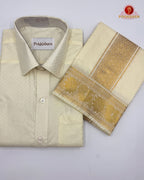 Wedding Pure Silk  Mens shirt and Dhotis Set  -  Cream Colour