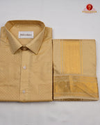 Wedding Pure Silk  Mens shirt and Dhotis Set  -  Biscut