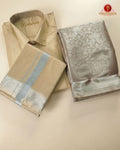 Premium Silk Couple Combo Set with Colour Zari - Sand Stone